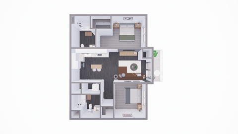 Floor plan for 2 beds, 2 baths, 848 sqft